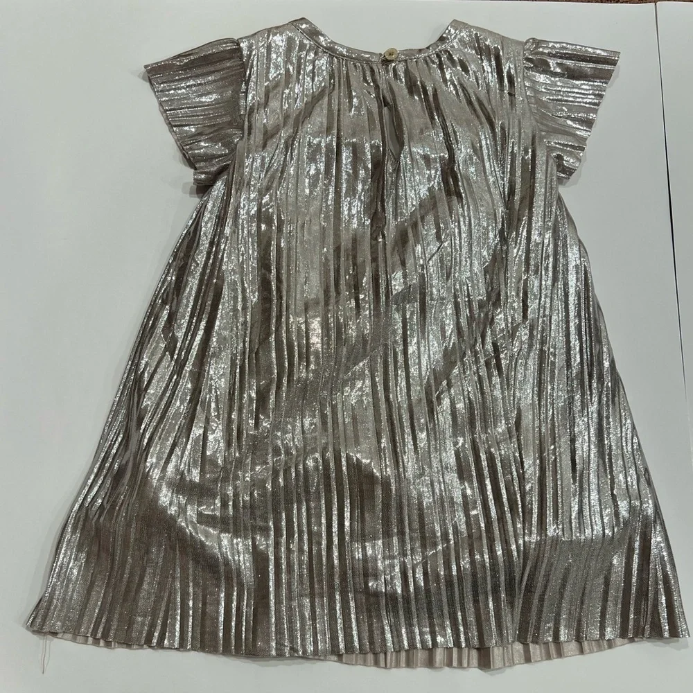 OshKosh B'gosh Baby Girls Metallic Silver Pleated Dress Size 18 Month Party NYE